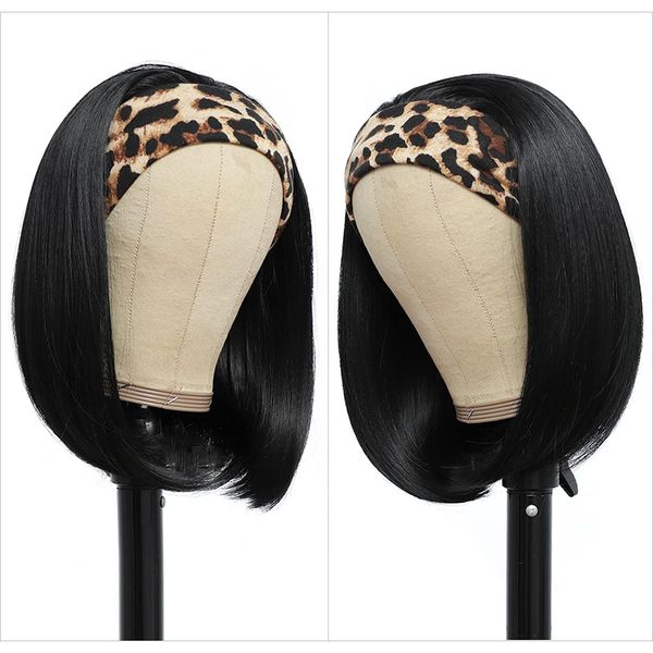 

headband wig for black women glueless none lace frontal wig synthetic straight hair wigs with headband 10-14 inchfactory direct
