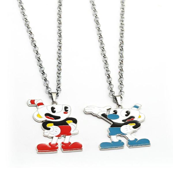 

game cuphead necklace cup head metal pendant fashion link chain men women necklaces charm gifts games jewelry, Silver