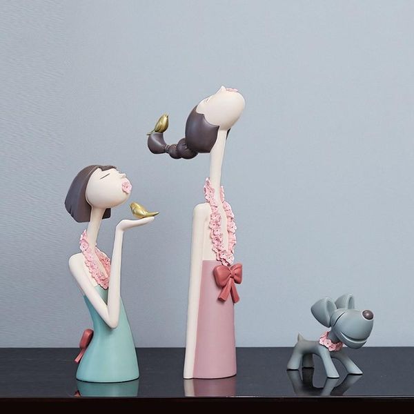 

decorative objects & figurines cute nordic light luxury art decor girl bird and dog ornaments modern living room tv cabinet home decoration