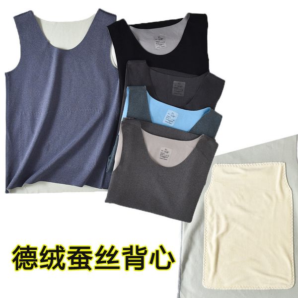 

men' tank autumn and winter velvet double sided thickened men' vest cationic silk self heating warm vest, White;black