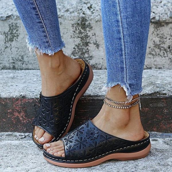 

slippers 2021 summer women appliques woman wedges sewing slides ladies outside casual shoes female platform footwear plus size, Black