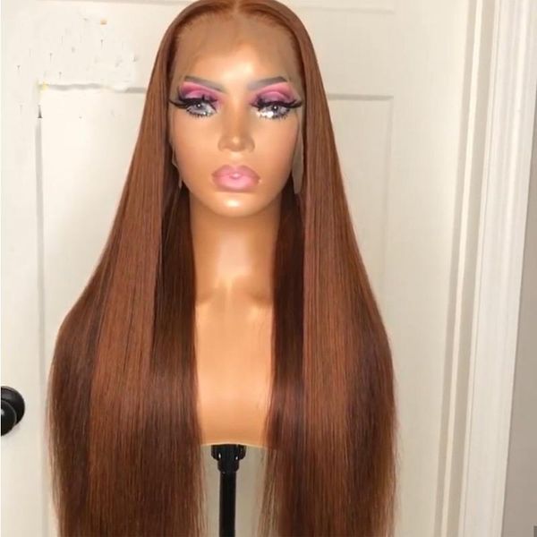 

dark brown color long soft straight preplucked lace front closure wig synthetic for black women with baby hair cosplay wigs