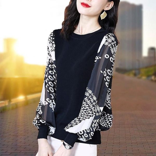 

women's blouses & shirts chiffon shirt bottoming autumn work loose oversized blouse mother wear long-sleeve office ladies top, White