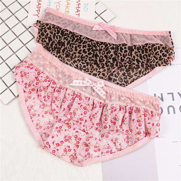 

summer thin women's mesh briefs lace breathable bow underwear, Black;pink