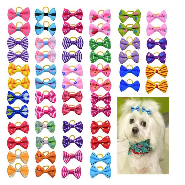 

dog apparel 10/20/30pcs grooming bows mix 30colours cat hair small pog accessories rubber bands pet supplier