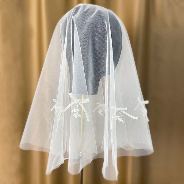 

2022 latest ivory wedding veils simple style with bows bridal veil, Black