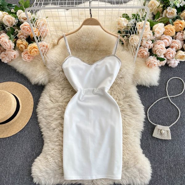 

singreiny design diamond strap dress women v neck sleeveless slim party dresses summer korean off shoulder solid mini dress 210419, Black;gray