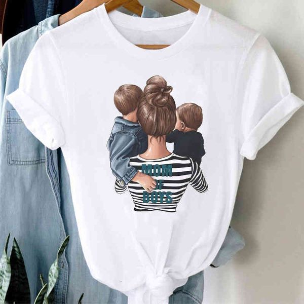 

women's t-shirt t-shirts women striped boys cute mom crown mother mama ladies fashion clothes graphic tshirt lady print female, White