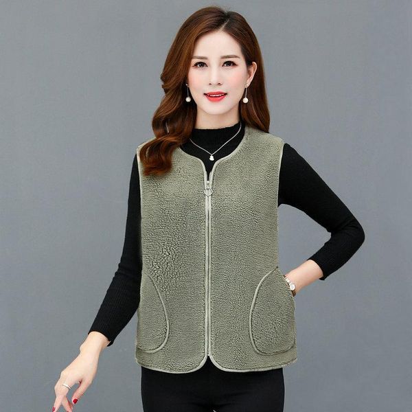 

spring autumn women polar fleece vest green blue beige red warm lightweight sleeveless jacket zipper fake suede lining waistcoat women', Black;white