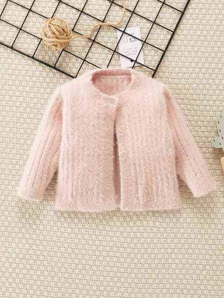 

baby single button fuzzy cardigan she, Blue