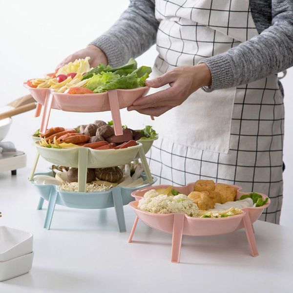 

kitchen storage & organization stackable flower shape fruit plate pot dishes platter basket plastic creative home supplies 3pcs