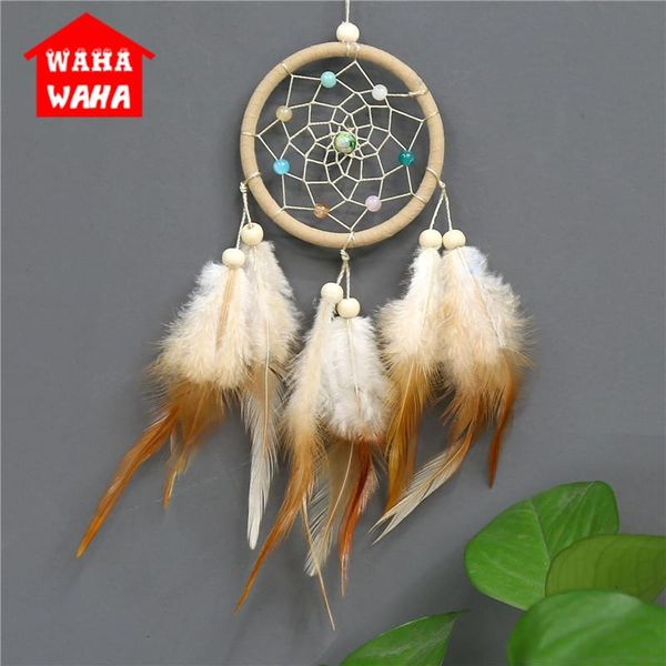 Objetos decorativos Estatuetas Est India Estilo Handmade Dream Catcher com Pena Vento carro Pendurado presente de carft para decoração em casa Branco / BLU