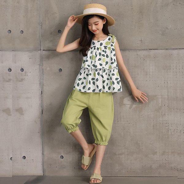 

clothing sets girl clothes outfit children summer cotton floral print tees and pants 2 pcs suit boutique kids set 4-14y, White