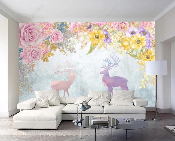 Personalizzato grande murale 3d wallpaper camera da letto camera da letto vivente moderna mano dipinta a mano fiorisce sfondi TV sullo sfondo