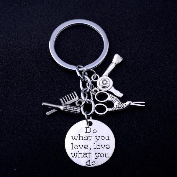 

keychains comb hair dryer scissors key chain hairstylist alloy silver color keyrings for women men jewelry barber gift rings