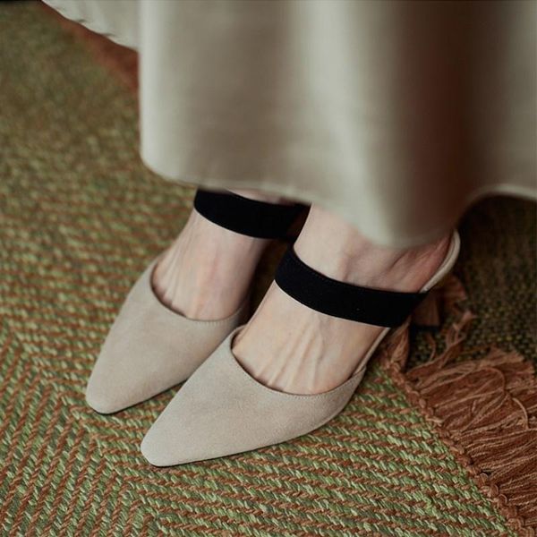 

dress shoes slhjc female summer autumn heels spike pumps pointed toe slip on slides sandals slingback women office, Black