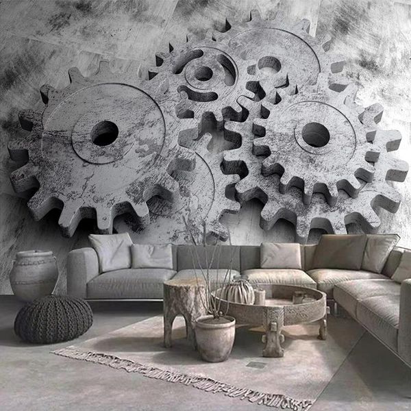 

wallpapers custom 3d stereoscopic embossed mechanical gear large mural wallpaper for living room bar restaurant poster decor wall painting