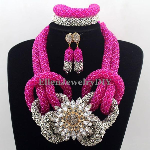 

earrings & necklace arrived statement nigeria wedding set classic women crystal african beads jewelry w12804, Silver