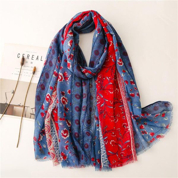 

scarves ladies fashion aztec floral patchwork fringe viscose shawl scarf wrap pashmina stole muslim hijab snood 180*90cm, Blue;gray