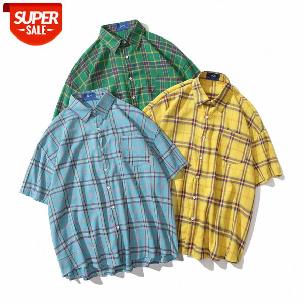

shirt loose cardigan single-breasted casual check men's cotton #r89r, White;black