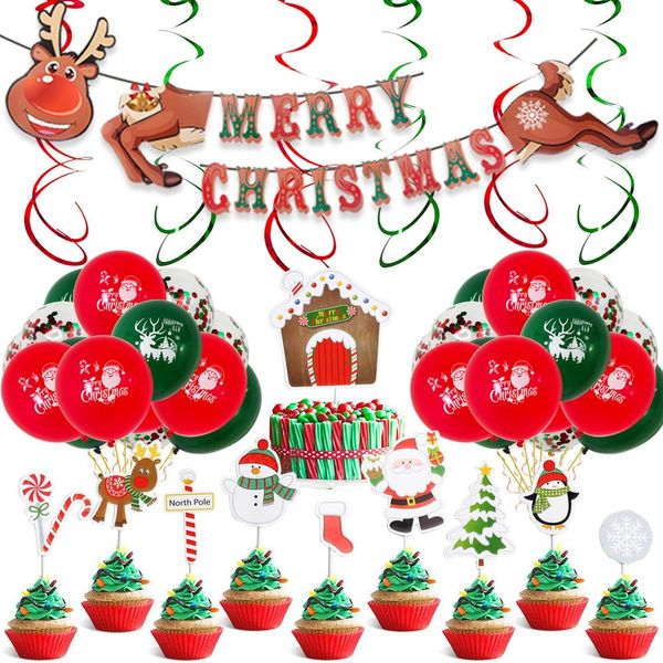 Palloncini natalizi in lattice rotondi da 12 pollici Striscione natalizio Articoli per feste Pellicola in alluminio con palloncini natalizi con scene decorative