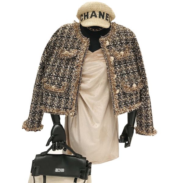

high-quality temperament ladies style tweed women short jacket women autumn elegant female fashion top, Black;brown