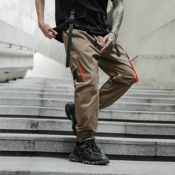 

men's pants fashion hip hop joggers cargo 2021 new pockets ribbons streetwear sweatpants vintage trousers 4z8g, Black