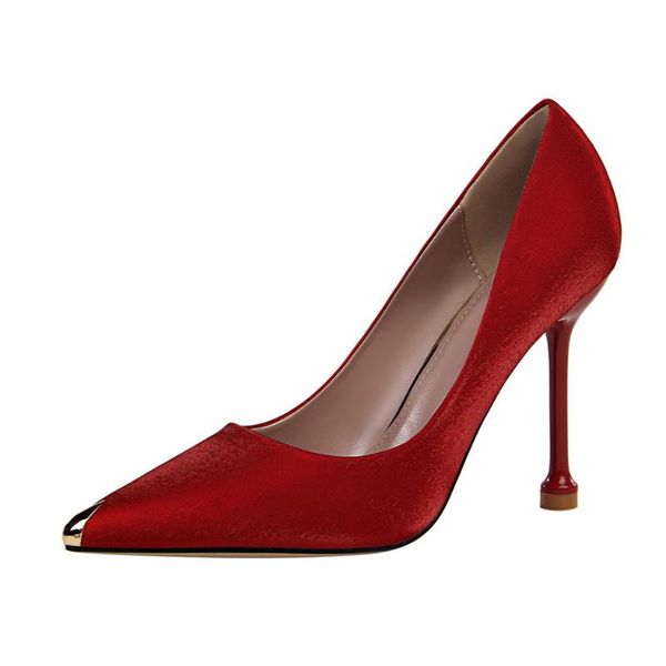 

dress shoes fashion banquet women's shoes, stiletto heels, high satin shallow mouth, metal pointed toe, thin single, Black