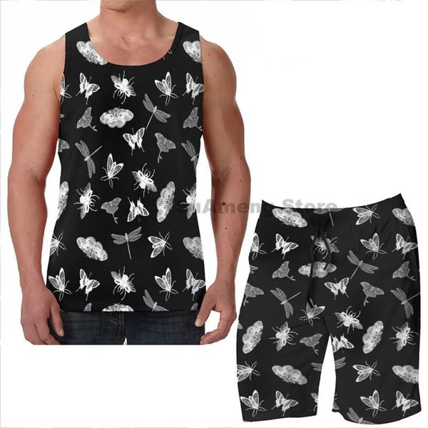 

men's tracksuits summer funny print men tank women entomologist nightmares beach shorts sets fitness vest, Gray