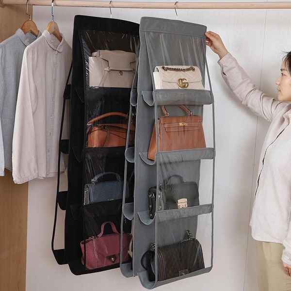 

storage bags foldable hanging handbag clothes organizer for things wardrobe closet transparent bag shopping sundry hanger