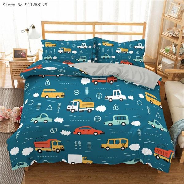 

bedding sets 2/3 pieces car/truck colorful cartoon duvet cover set single  king bed for bedroom quilt