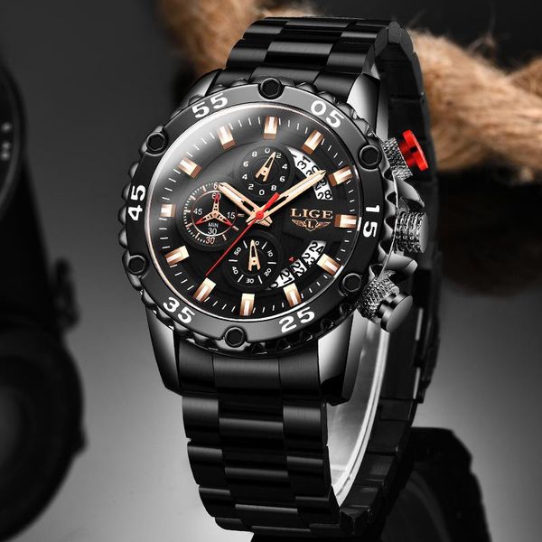 

wristwatches relogio masculino lige fashion mens watches wristwatch men quartz clock black waterproof chronograph reloj, Slivery;brown