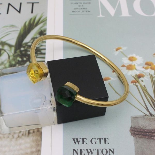 

charm bracelets jsbao rose gold /silver/gold colour stainless steel double yellow & green glass bangle bracelet for women female ring jewelr, Golden;silver