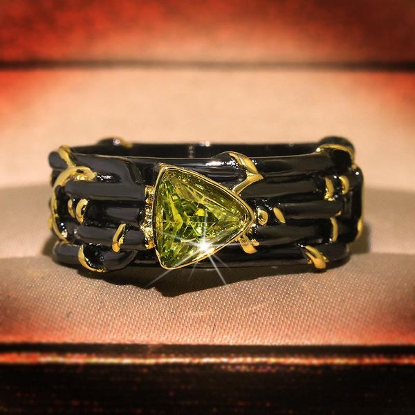 

cluster rings gothic black tree branch ring with bling yellow zircon stone for women wedding engagement fashion jewelry, Golden;silver