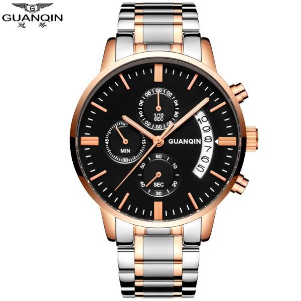 

wristwatches original brand guanqin watch men quartz steel mens wristwatch luminous waterproof fashion male wrist relogio masculino, Slivery;brown