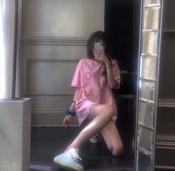 

cherry gradient crosin girl pink 21 phantom new cross print loose edition ch short sleeve t-shirt for men and, White;black