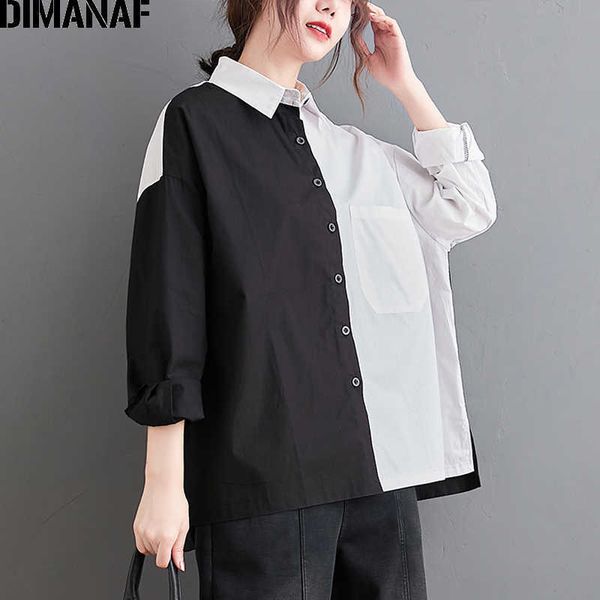 

plus size women blouse shirt office lady tunic cotton long sleeve clothing loose button cardigan spring black white 210531