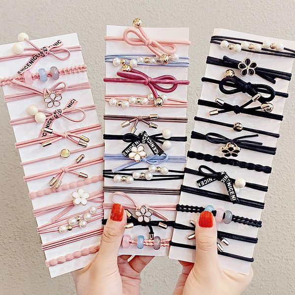 

hair accessories 5/8pcs/set women girls elegant flower pearls bow elastic bands sweet scrunchie headband rubber