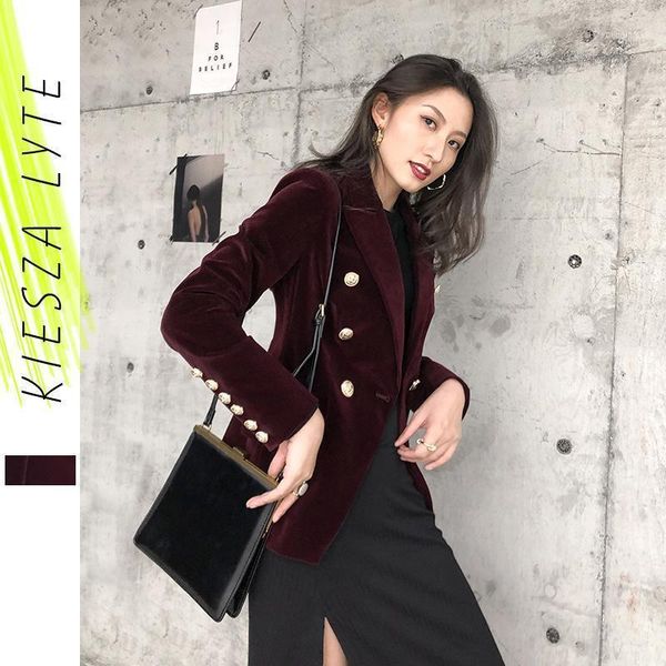 

women wine red velvet blazer slim long sleeve metal buttons suit elegant office ladies outerwear jacket coat1, White;black