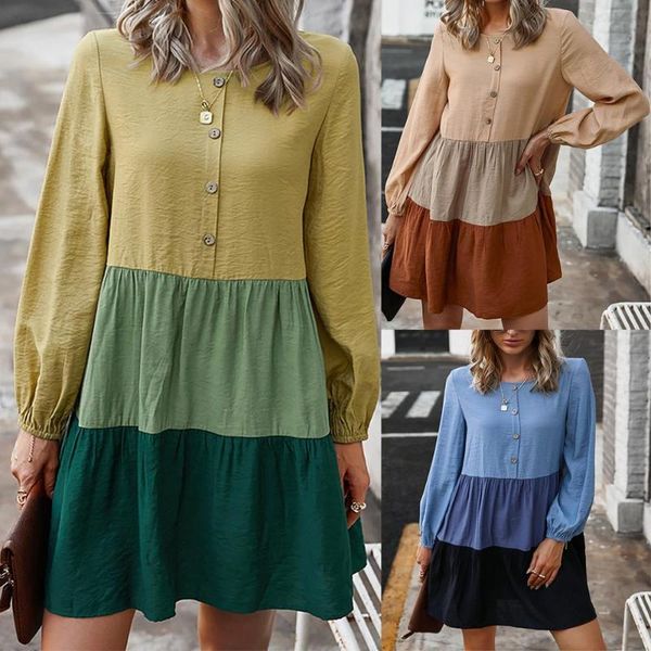 

casual dresses vestidos verano for women fashion solid stitching long sleeve dressvestido camisero mujer robe ete femme 2021, Black;gray