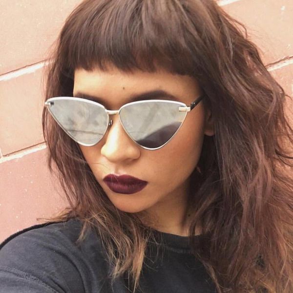 

sunglasses vintage metal frame cat eye women brand designer clear ocean mirror eyeware casual driving outdoor cateye sun glasses, White;black