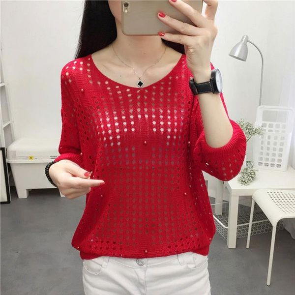 

hollow out knitted summer womens sweaters thin half sleeve ladies mesh pull jumper knitting femme o neck pullovers female, White;black