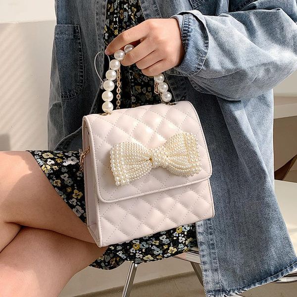 

evening bags pearl bow mini tote bag 2021 spring fashion high-quality pu leather women's designer handbag chain shoulder messenger