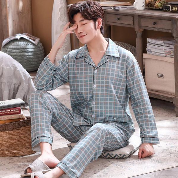 

100% cotton pijama for men 2 pieces lounge sleepwear pyjamas plaid autumn bedgown home clothes man pjs pure pajamas set men's, Black;brown