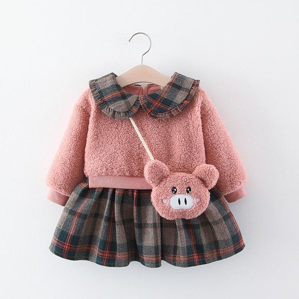 

girl's dresses girls dress winter kids princess long sleeve clothing pullover+ with bear bag baby children, Red;yellow