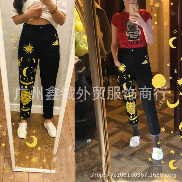 

fashion star moon printed high waist, Blue