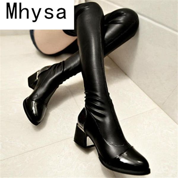 

boots over the knee long women autumn winter add cotton warm woman elasticity heel shoes ladies fashion casual, Black