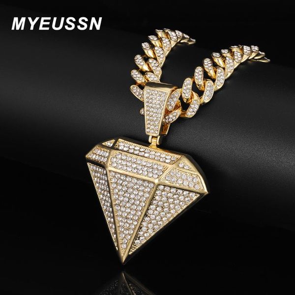 

pendant necklaces iced out necklace with gold color 13mm cuban link chain bling rhinestone for men jewelry gift, Silver