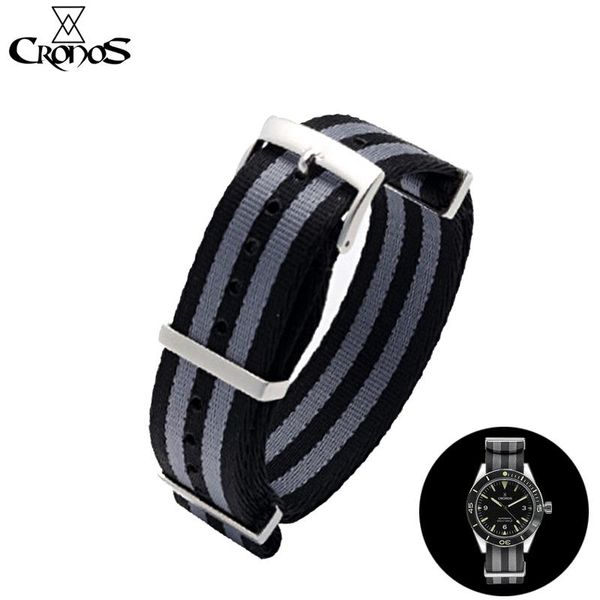 

watch bands cronos parts nylon nato strap 20 mm stainless steel tongue buckle flat ends for diver l6004, Black;brown