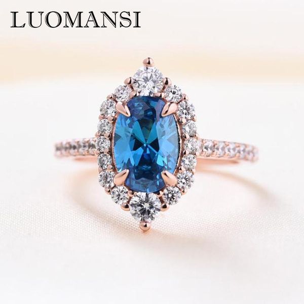 

cluster rings luomansi luxury oval natural sapphire ring s925 sterling silver women's party birthday gift jewelry accessories, Golden;silver
